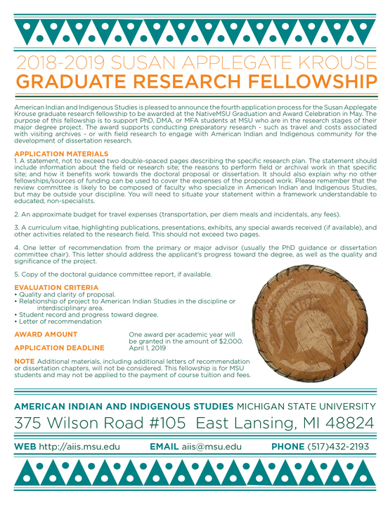 a graphic explaining the guidelines for the susan applegate krouse graduate research fellowship