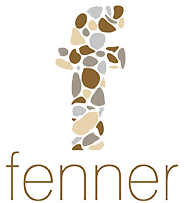 a logo with an 'f' with the pattern of stones, the bottom of the logo reads "fenner"