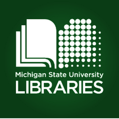 image of the MSU libraries logo, a book that has one side pixelated and fading away
